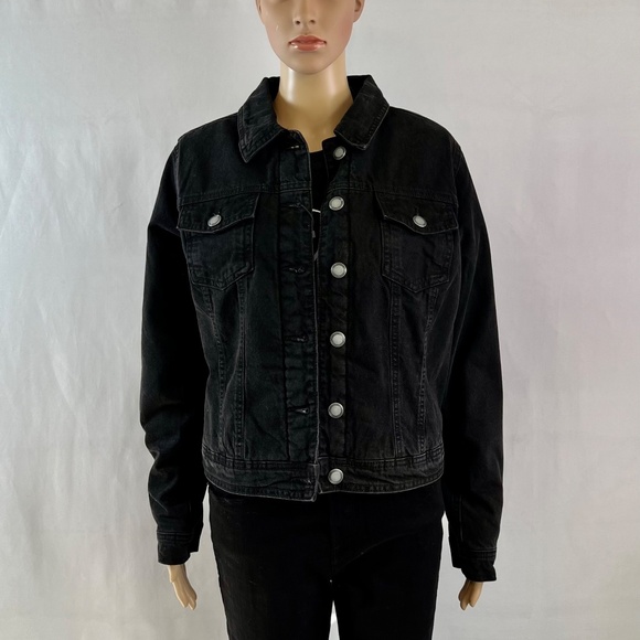NWT Suko Jeans Sherpa Lined Trucker Black Denim Jacket, Size M - Picture 2 of 10